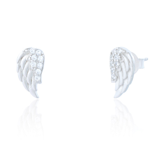 Jodi C.Z Angel Wing Stud Earrings - Silver