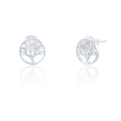 Colleen C.Z Tree of Life Stud Earrings - Silver