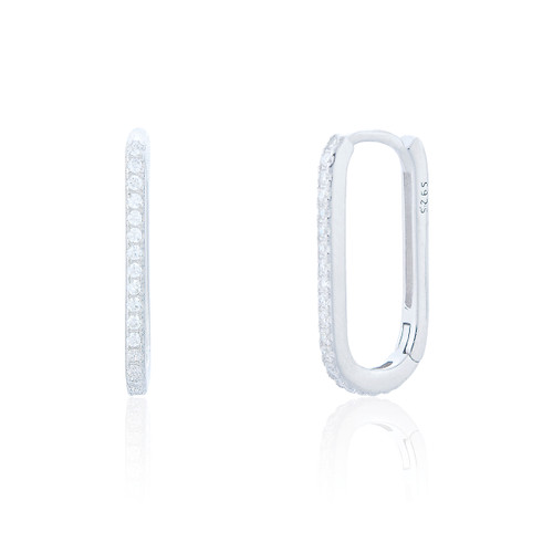 Donna C.Z Ovate Hoop Earrings - Silver