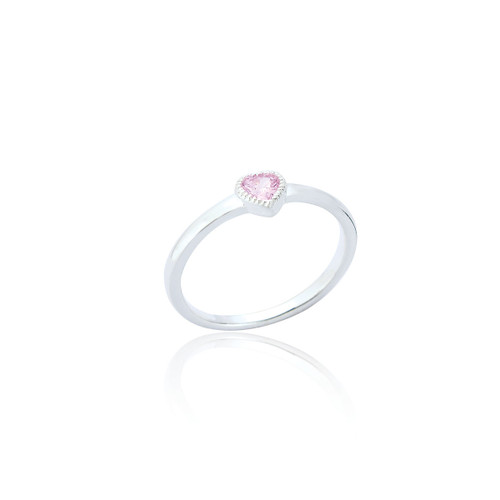 Mollie Pink C.Z Girls Mini Heart Ring - Silver (5 PACK)