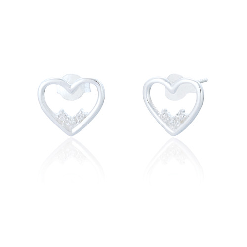 Lyra C.Z Heart Stud Earrings - Silver