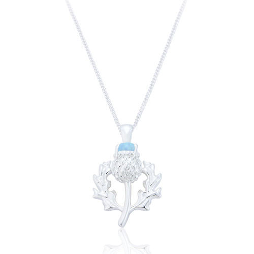 Iona Blue Opal Thistle Pendant & Chain - Silver Iona Blue Opal Thistle Pendant & Chain - Silver