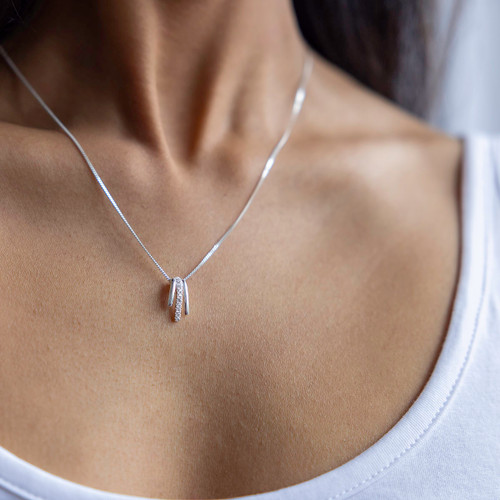 Seraphina C.Z Strand Pendant & Chain - Silver