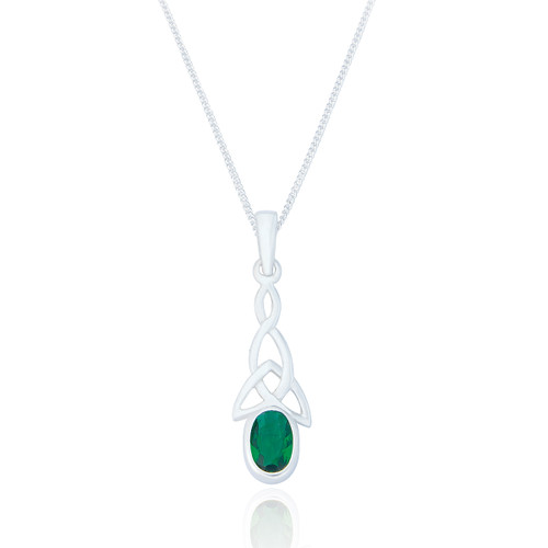 Emer Celtic Pendant & Chain - Emerald C.Z