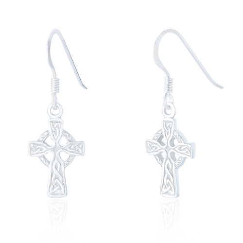 Maira Celtic Cross Drop Earrings - Silver