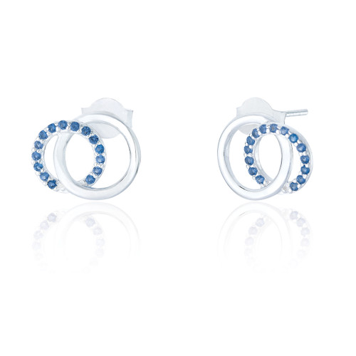 Antalya Sapphire C.Z Circle Stud Earrings - Silver