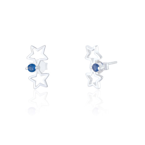 Aerith Sapphire Star Stud Earrings - Silver