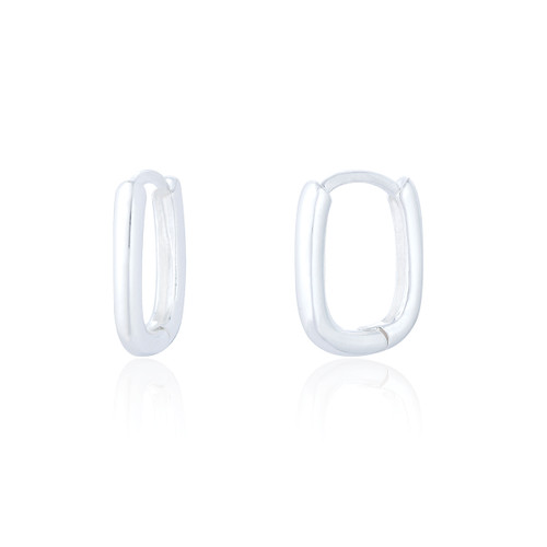 Oviedo Oval Huggie Hoop Earrings - Silver