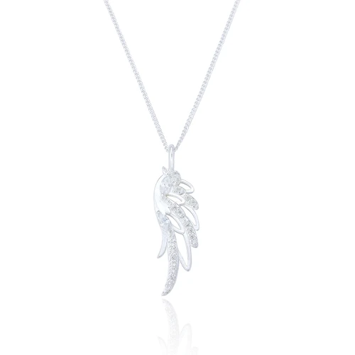 Porto C.Z Feather Pendant & Chain - Silver