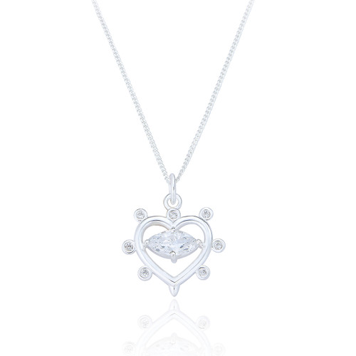 Verona C.Z Heart Pendant & Chain - Silver