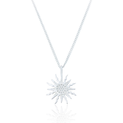 Nevada C.Z Sun Pendant & Chain - Silver