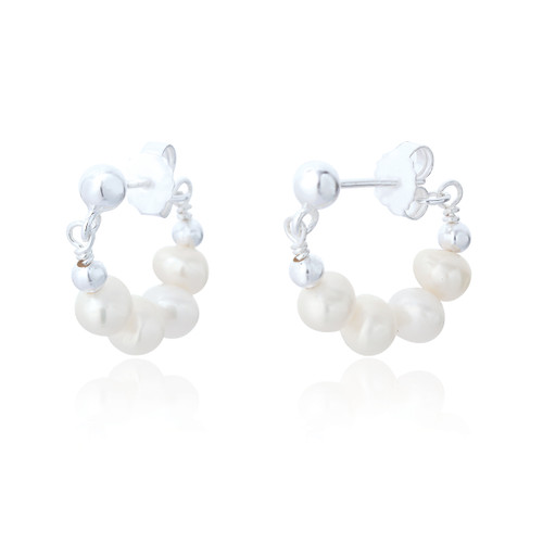 Boo Small Pearl Hoop Earrings - Silver