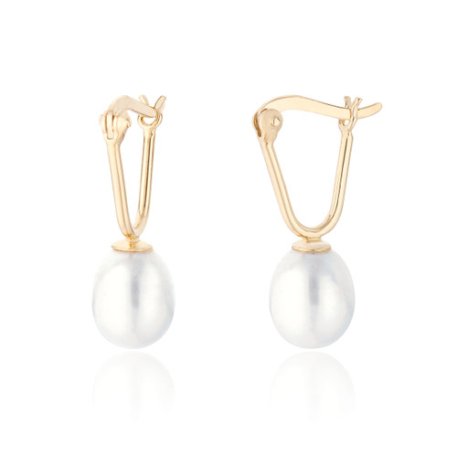 Rennes U-Shaped Pearl Hoop Earrings - Gold