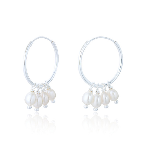 Loire Pearl Hoop Earrings - Silver