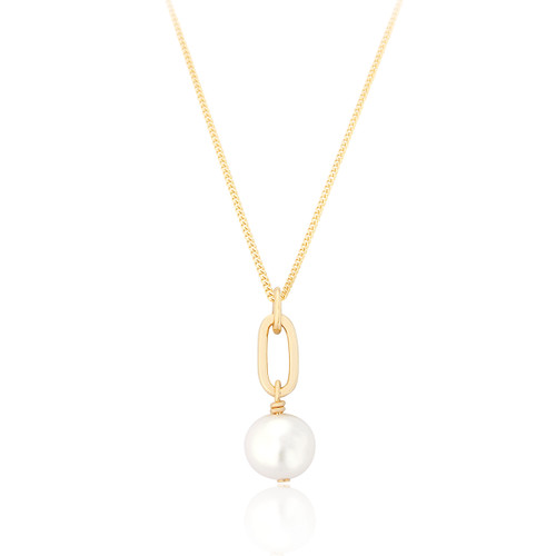 Avis Pearl Pendant & Chain - Gold