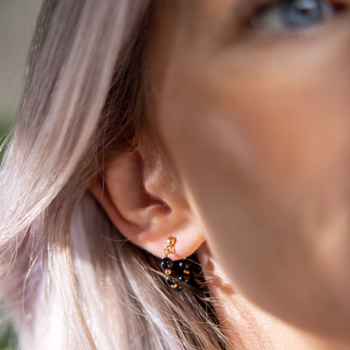 Boston Onyx Ball Hoop Earrings - Gold