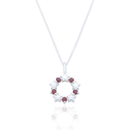 Eva Ruby C.Z Star Pendant & Chain - Silver