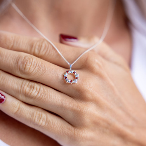 Eva Ruby C.Z Star Pendant & Chain - Silver