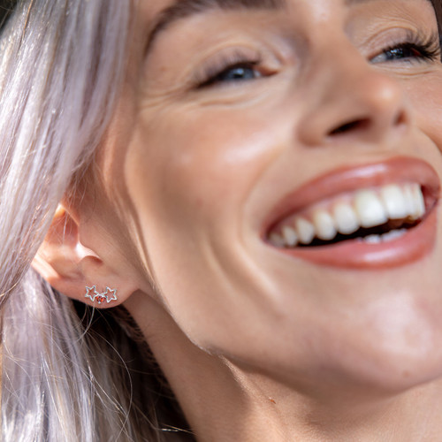 Aerith Ruby C.Z Star Stud Earrings - Silver