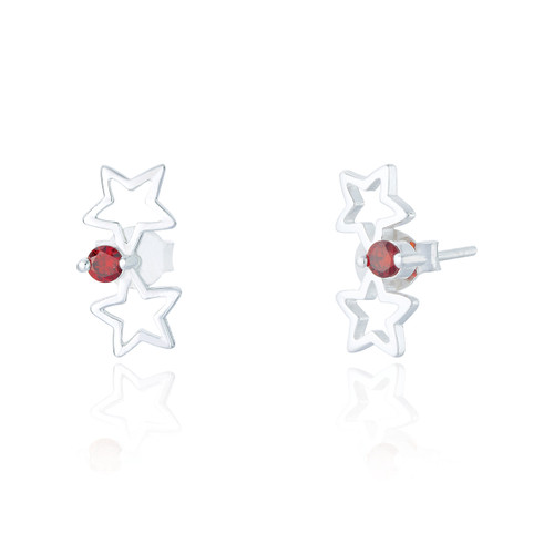 Aerith Ruby C.Z Star Stud Earrings - Silver