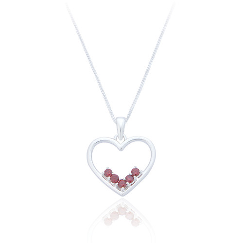 Lyra Ruby C.Z Heart Pendant & Chain - Silver