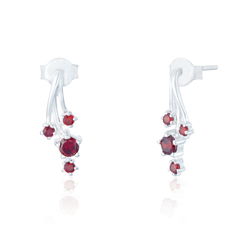 Iona Ruby C.Z Drop Earrings - Silver