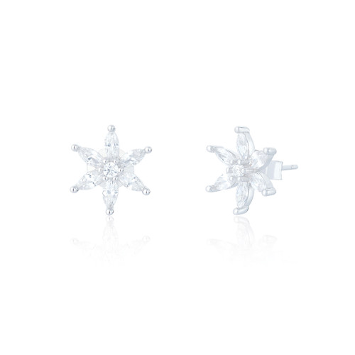 Cynthia C.Z Floral Stud Earrings - Silver