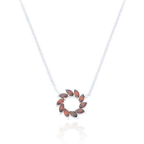 Cordelia Ruby C.Z Wreath Pendant Necklace - Silver