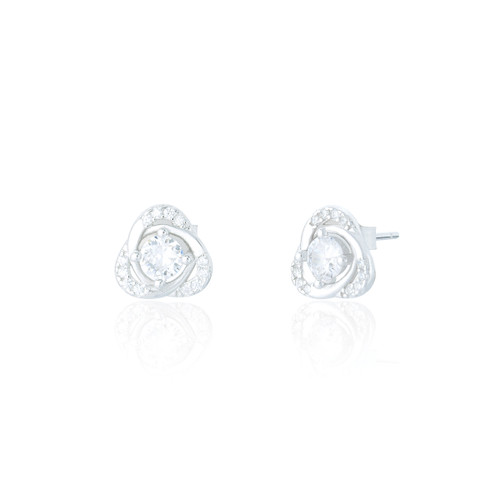 Pueblo C.Z Love Knot Stud Earrings - Silver