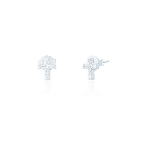Pueblo C.Z Cross Stud Earrings - Silver