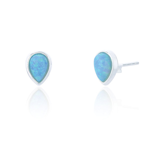 Danika Blue Opal Stud Earrings - Silver