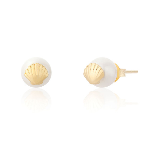 Loralei Scallop Pearl Earrings - Gold