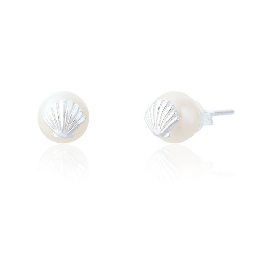 Loralei Scallop Pearl Earrings - Silver