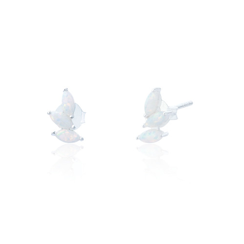 Siara White Opal Stud Earrings - Silver