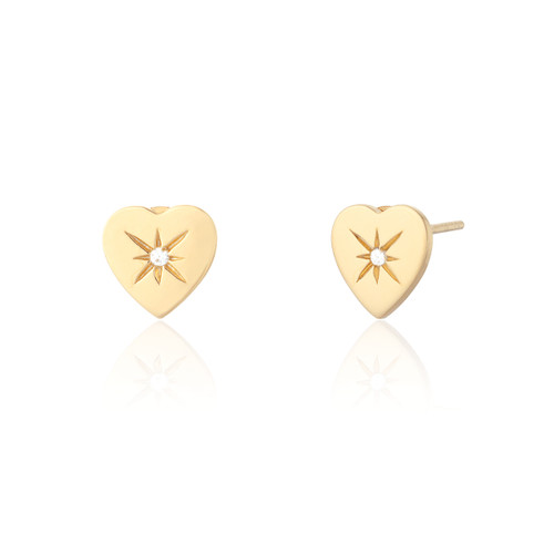 Karen C.Z Heart Stud Earrings - Gold