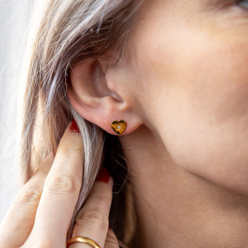 Karen C.Z Heart Stud Earrings - Gold