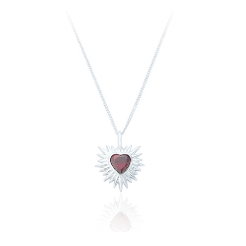 Evita Ruby C.Z Heart Pendant & Chain - Silver