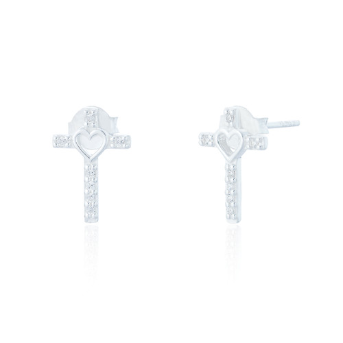 Livi C.Z Cross Stud Earrings - Silver