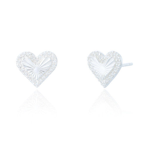 Livi C.Z Heart Stud Earrings - Silver