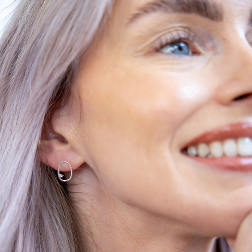 Livi C.Z Ovate Stud Earrings - Silver