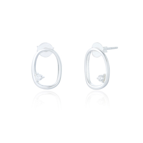 Livi C.Z Ovate Stud Earrings - Silver