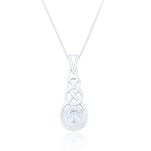 Nuala Celtic Pendant & Chain - White C.Z.