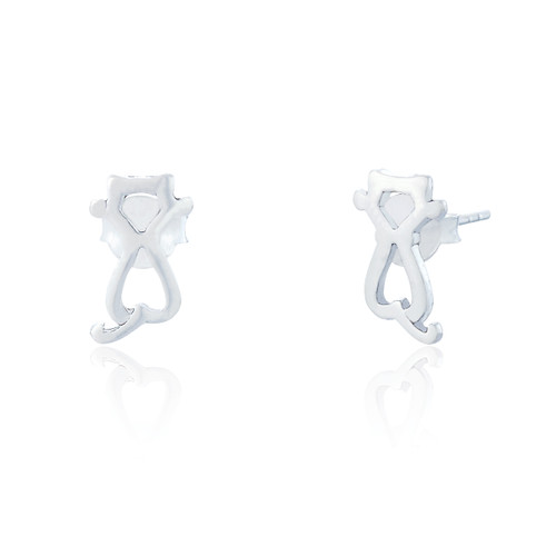 Cut-Out Cat Stud - Silver (5 PAIR PACK)