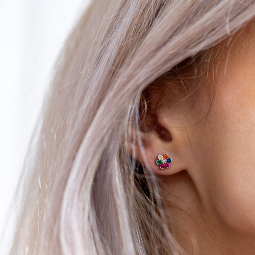 Luisa C.Z Flower Stud Earrings - Rainbow