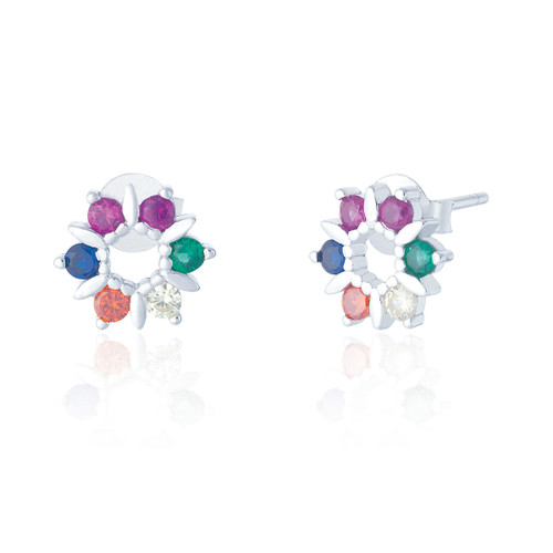 Luisa C.Z Petal Stud Earrings - Rainbow