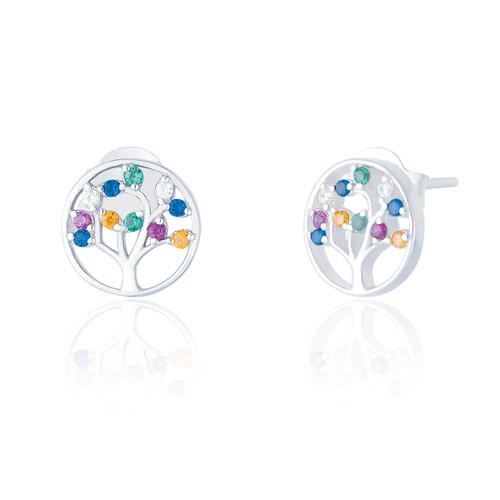 Luisa C.Z Tree of Life Stud Earrings - Rainbow