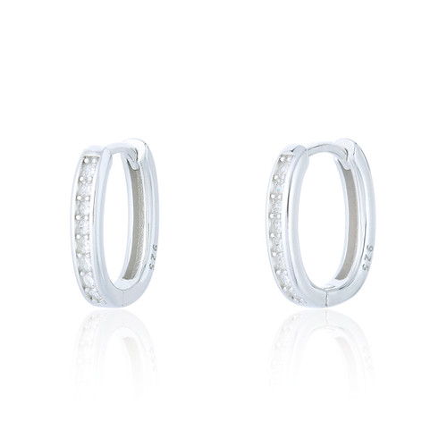 Ortia Small C.Z Oval Huggie Hoop Earrings - Silver