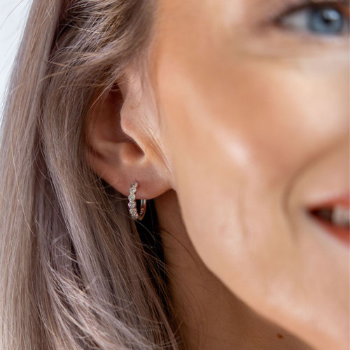 Ortia C.Z Heart Huggie Hoop Earrings - Silver