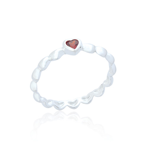 Ticia Ruby C.Z Heart Band Ring - Silver