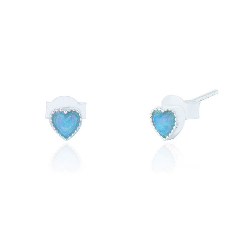 Zelie Mini Heart Stud Earrings - Blue Opal